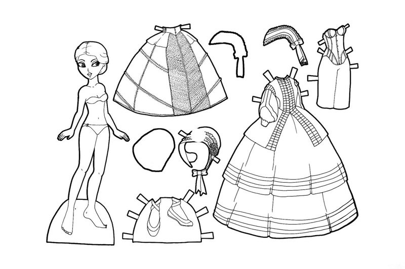 tranh tô màu búp bê giấy cute 1