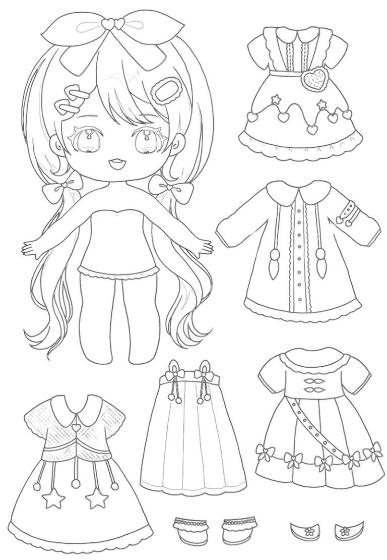 Tải ngay 64+ tranh tô màu búp bê giấy dễ thương