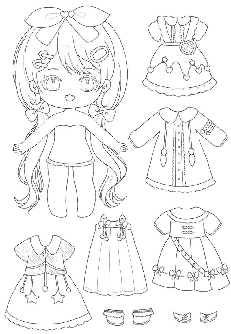 tranh tô màu búp bê giấy cute 11