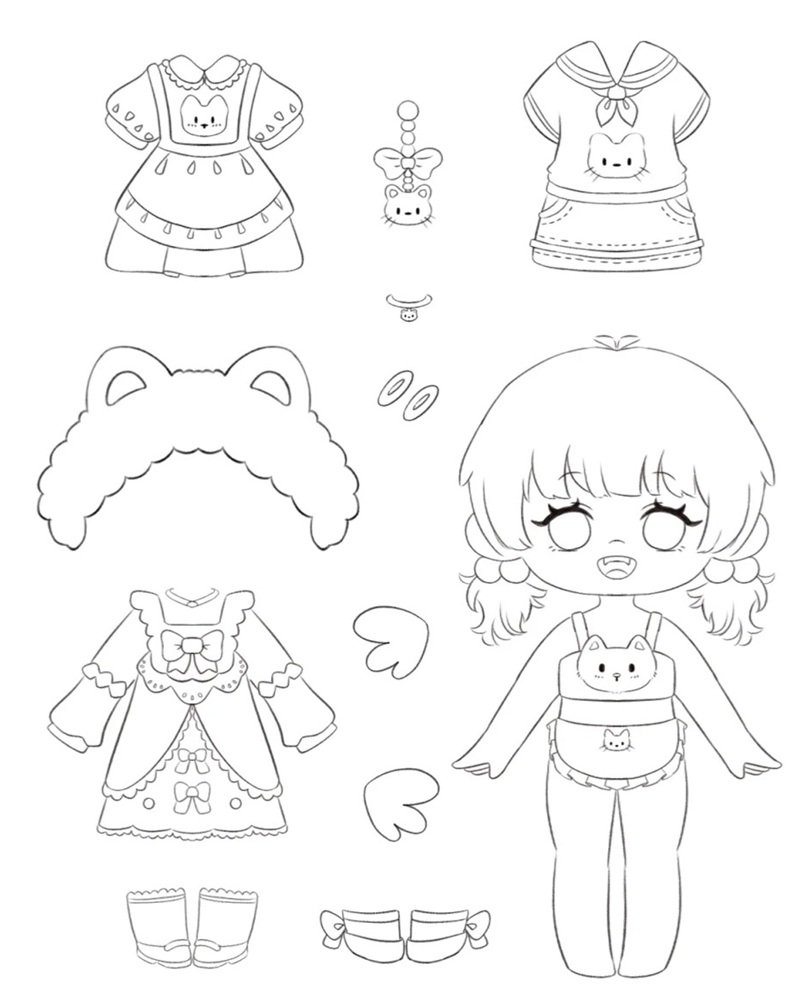 tranh tô màu búp bê giấy cute 12