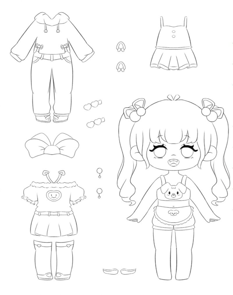 tranh tô màu búp bê giấy cute 14