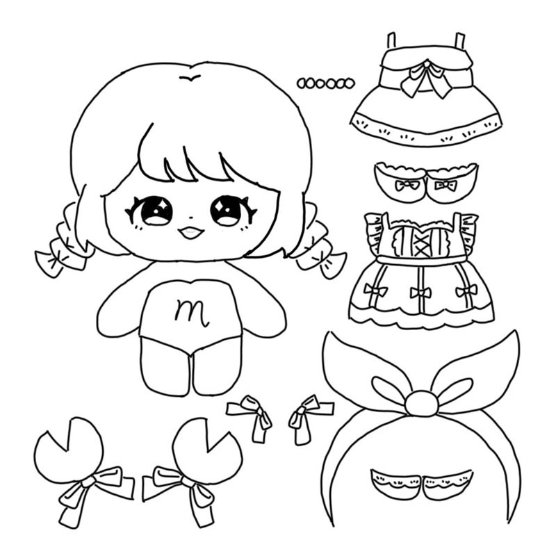 tranh tô màu búp bê giấy cute 15