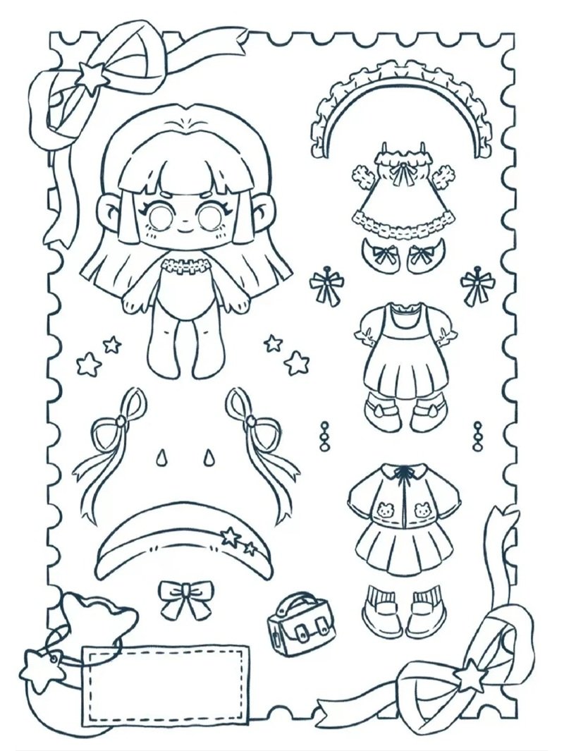 tranh tô màu búp bê giấy cute 19