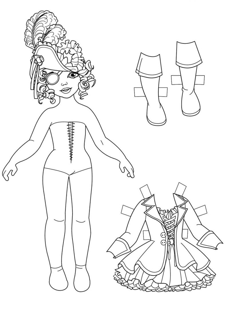 tranh tô màu búp bê giấy cute 2