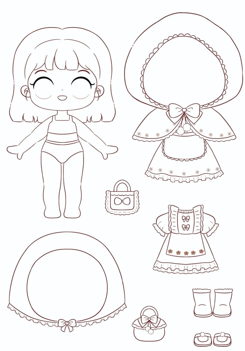 tranh tô màu búp bê giấy cute 21