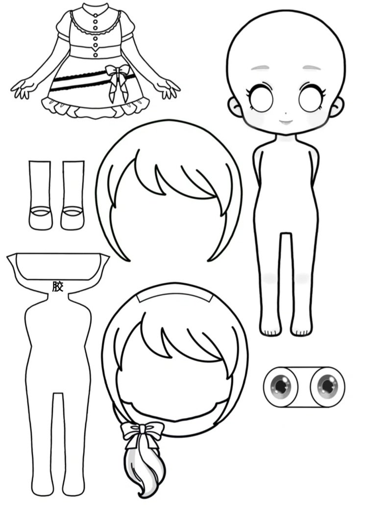 tranh tô màu búp bê giấy cute 22