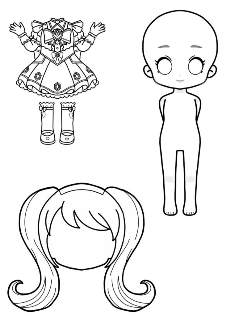 tranh tô màu búp bê giấy cute 23