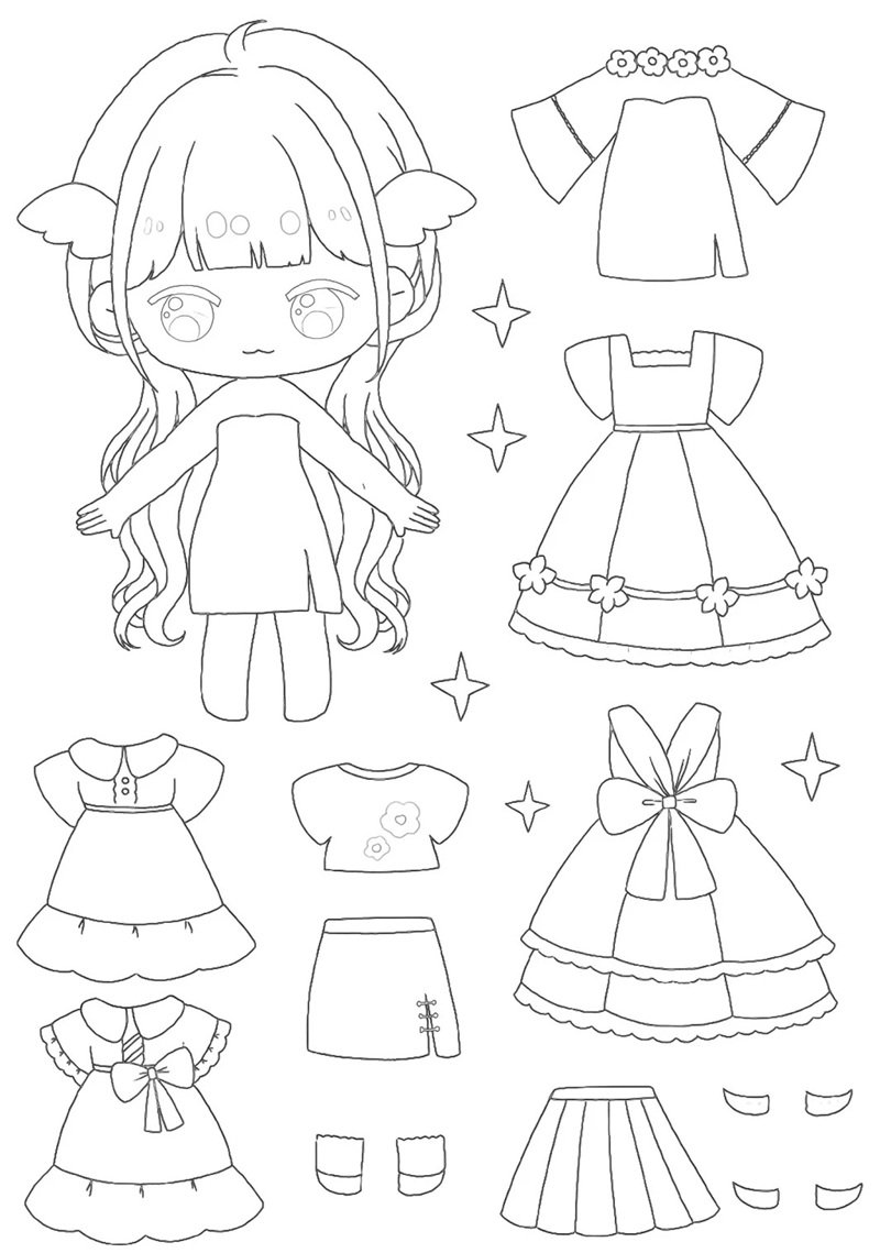 tranh tô màu búp bê giấy cute 27