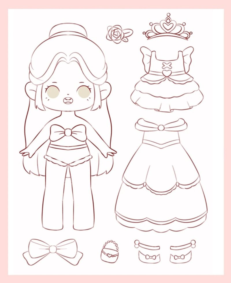 tranh tô màu búp bê giấy cute 28