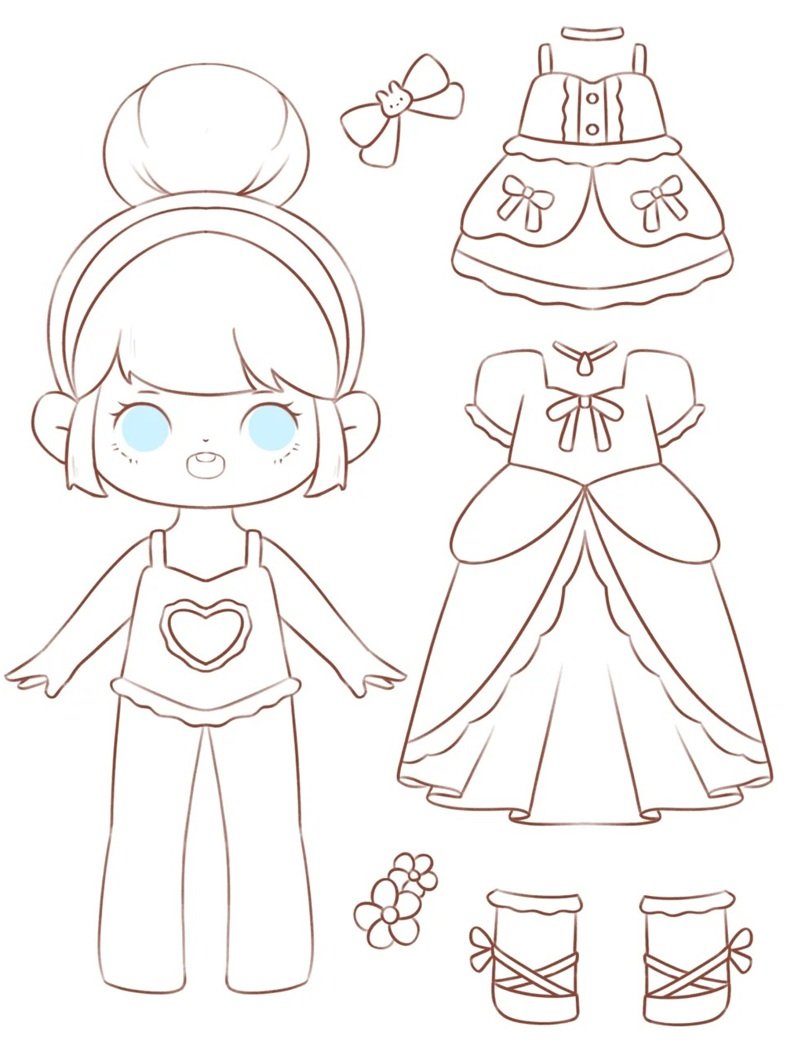 tranh tô màu búp bê giấy cute 29