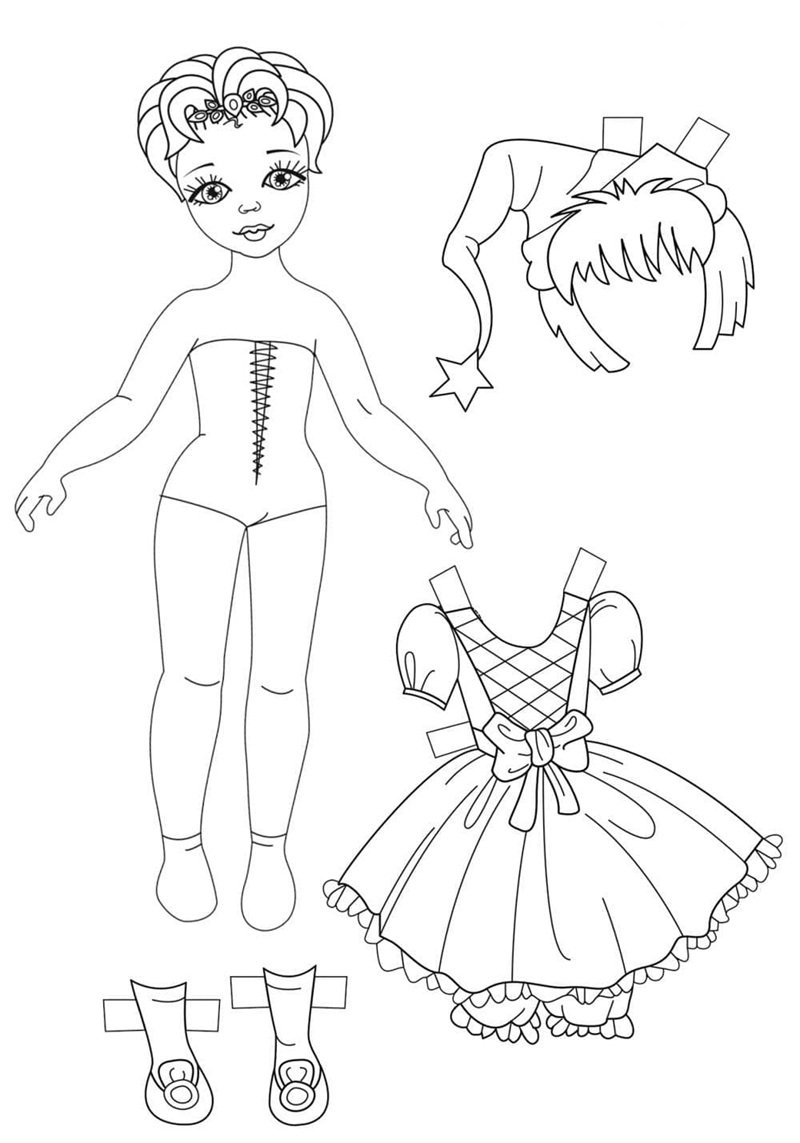 tranh tô màu búp bê giấy cute 3