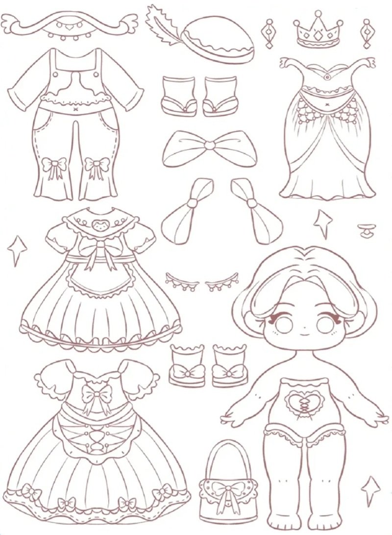 tranh tô màu búp bê giấy cute 30