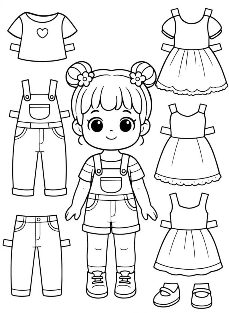 tranh tô màu búp bê giấy cute 32