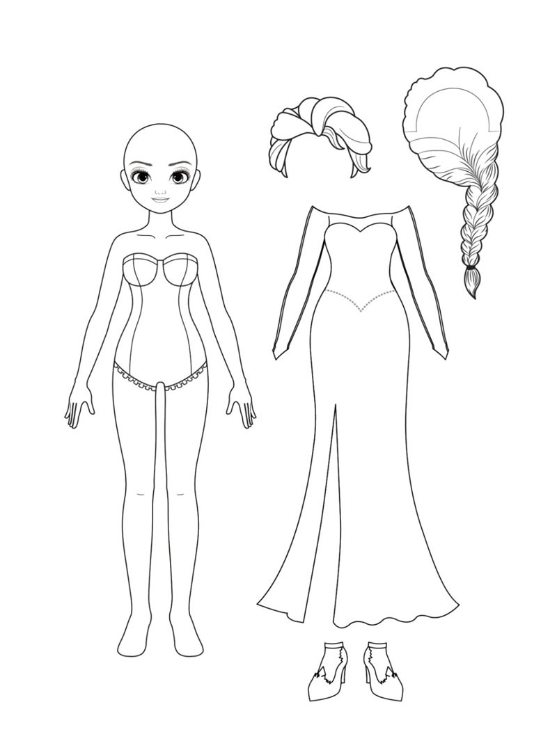 tranh tô màu búp bê giấy cute 34