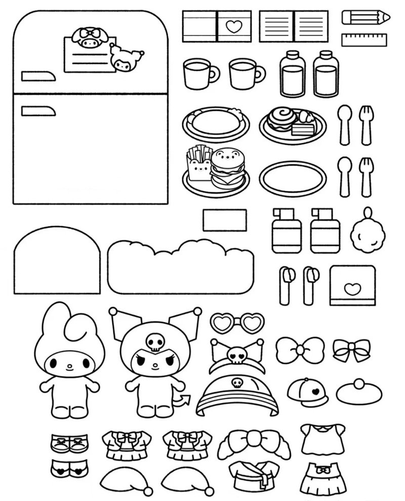 tranh tô màu búp bê giấy cute 8