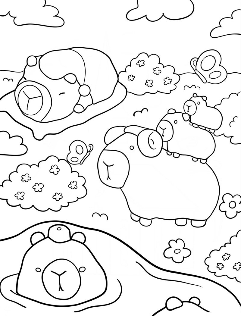 tranh tô màu capybara cute 1