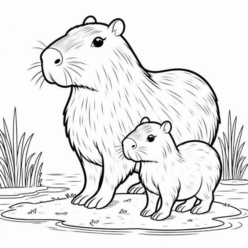 tranh tô màu capybara cute 14