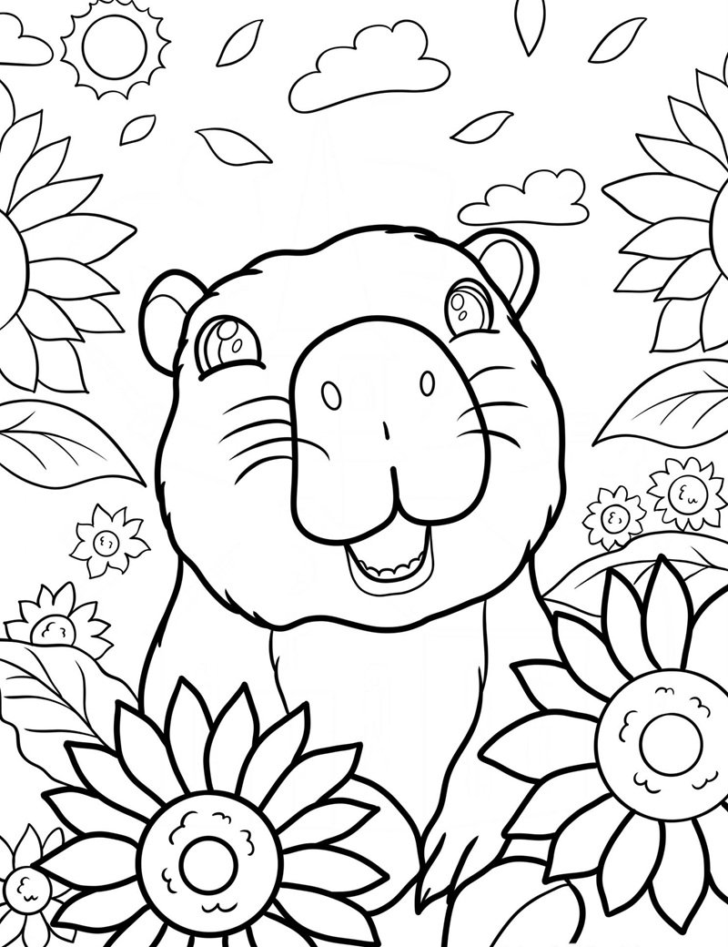 tranh tô màu capybara cute 2