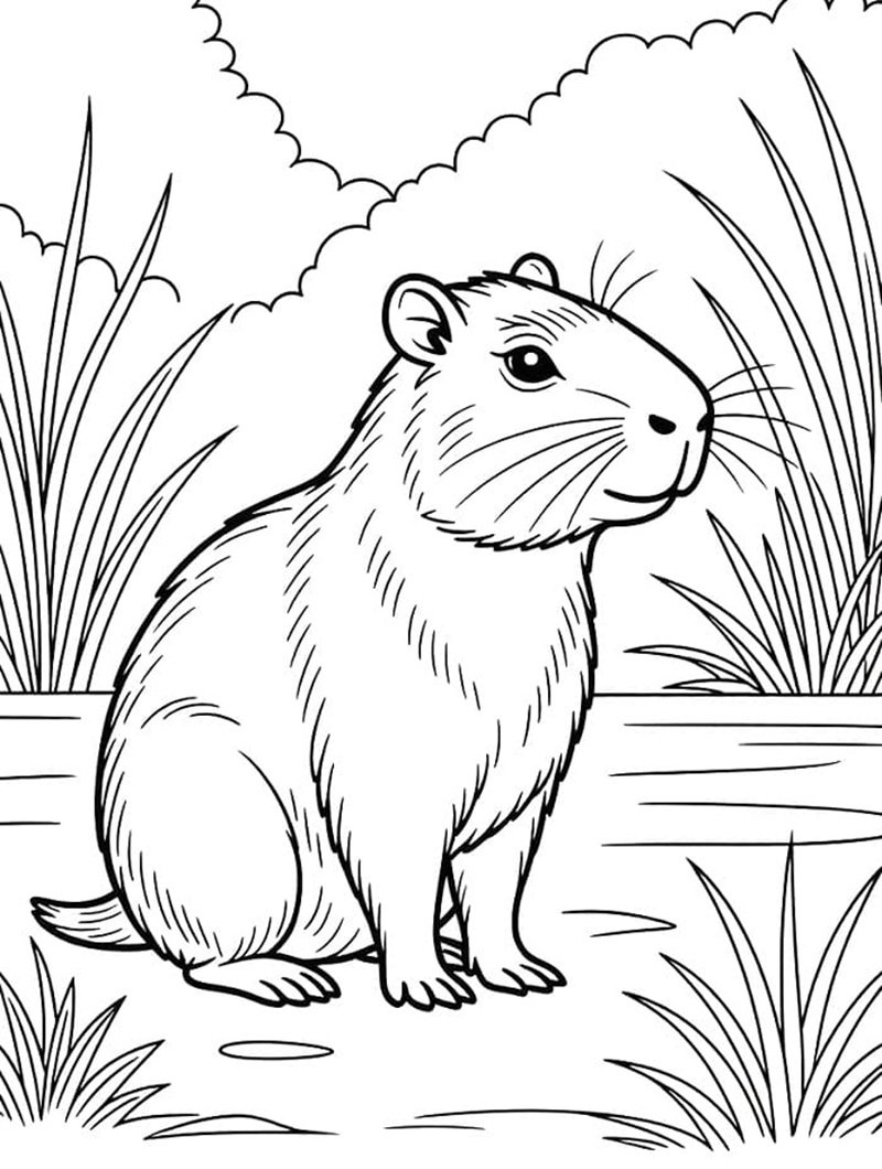tranh tô màu capybara cute 25