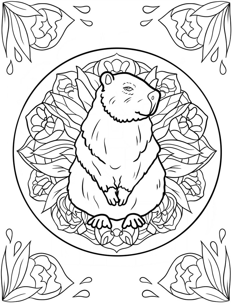 tranh tô màu capybara cute 4