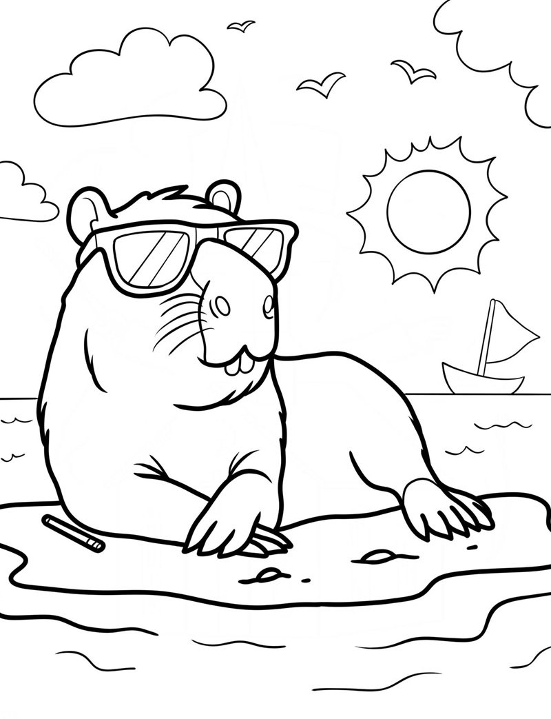 tranh tô màu capybara cute 5