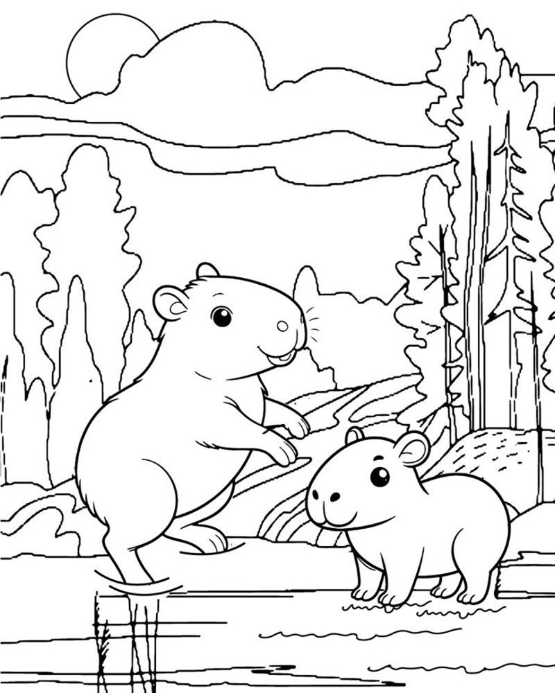 tranh tô màu capybara cute 9