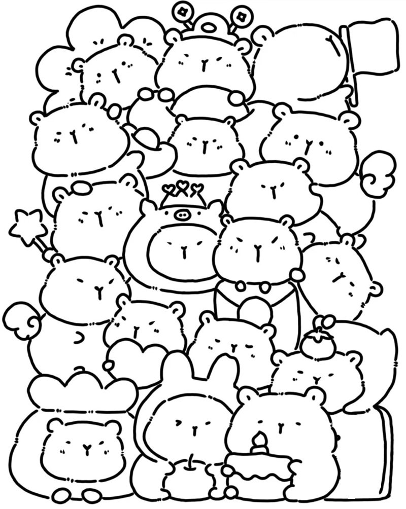 tranh tô màu capybara cute chibi