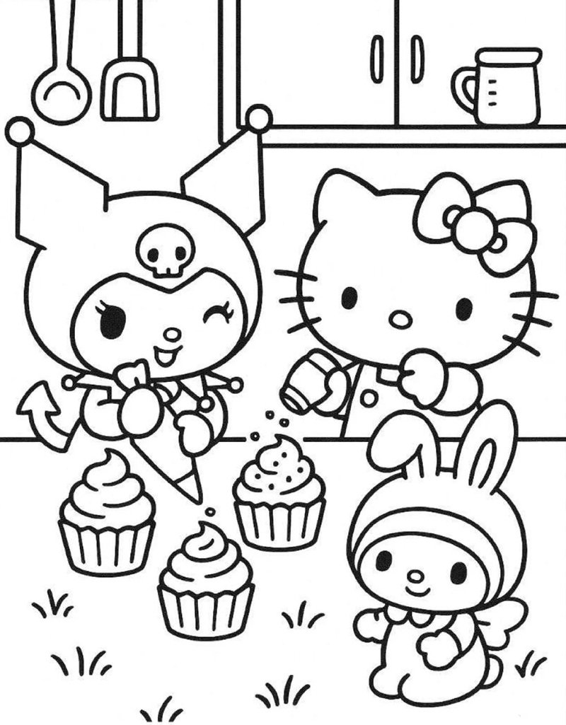 tranh tô màu cinnamoroll và kuromi cute