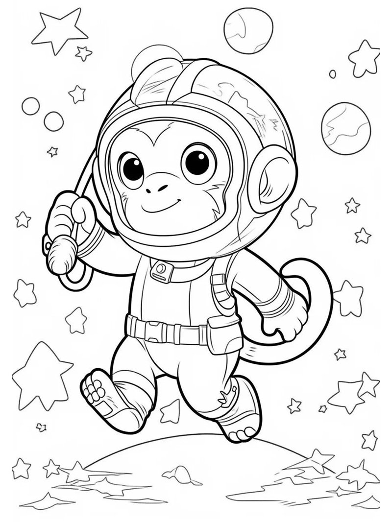 tranh tô màu con khỉ dễ thương