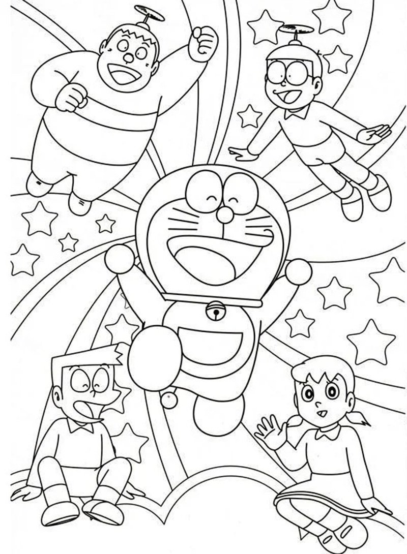 tranh tô màu doremon và các bạn