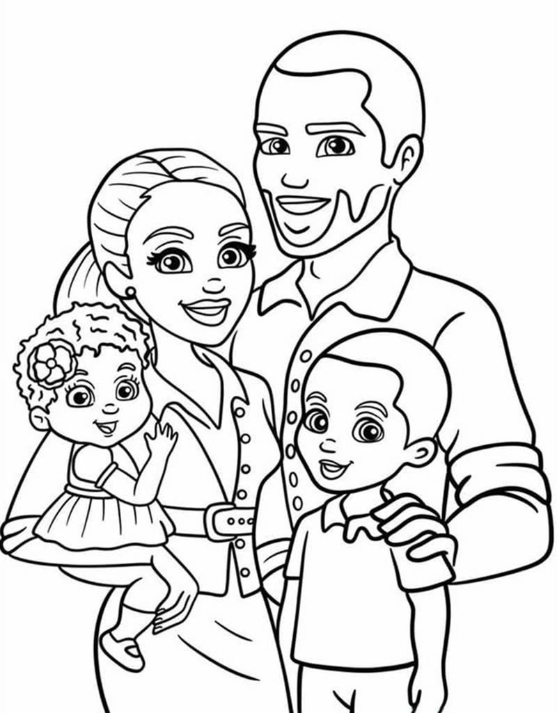 tranh tô màu gia đình 4 người 13