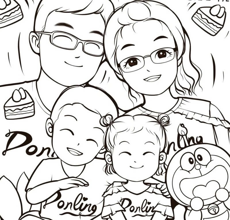 tranh tô màu gia đình 4 người 15