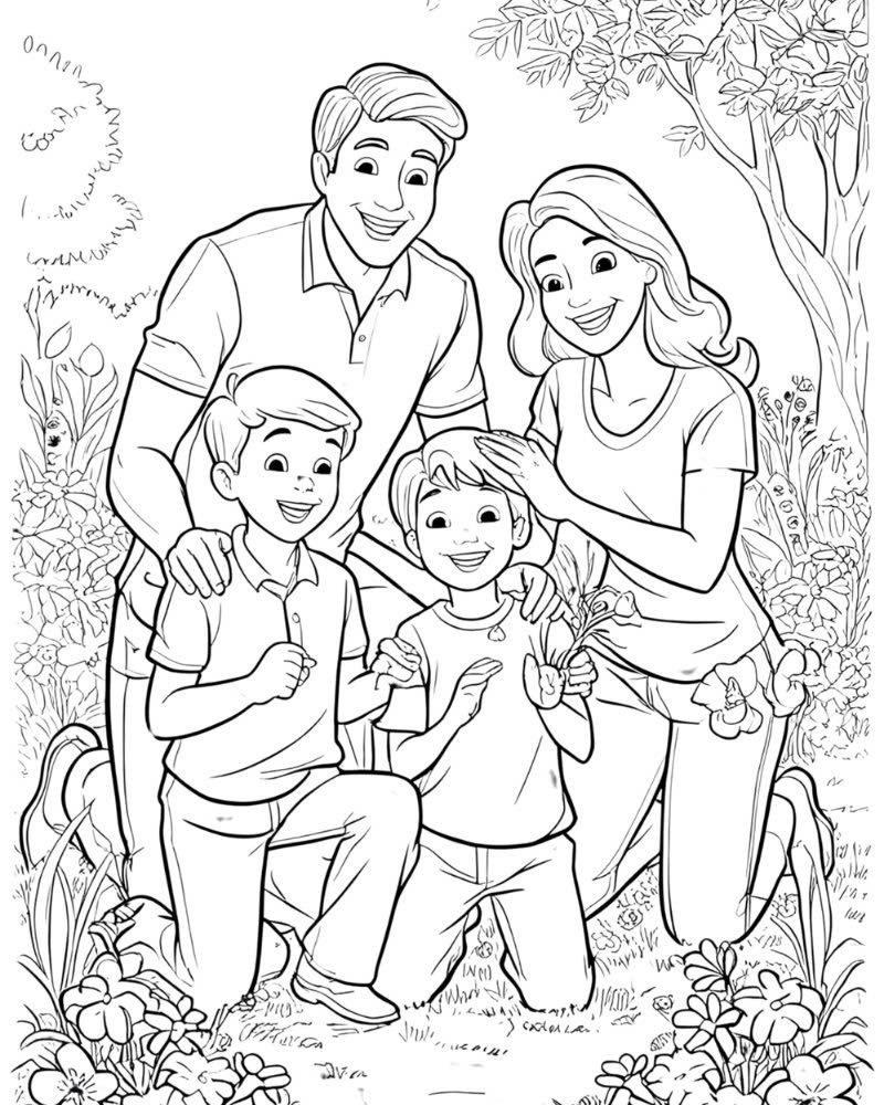 tranh tô màu gia đình 4 người 19
