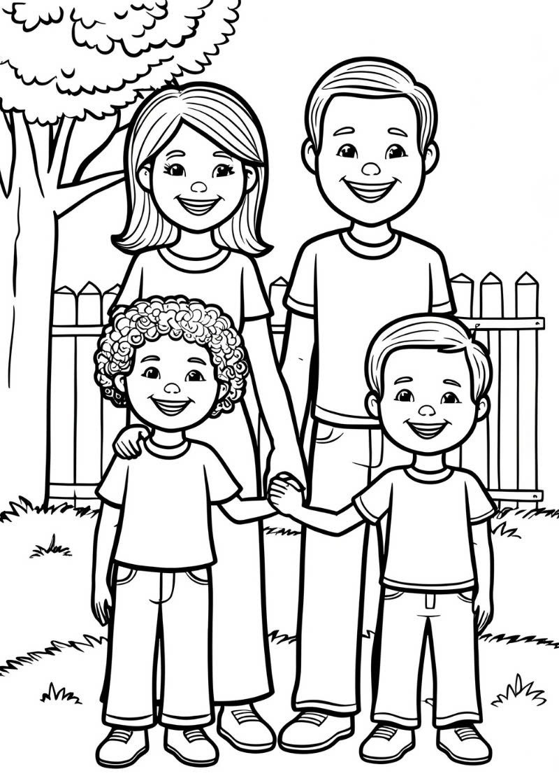 tranh tô màu gia đình 4 người 24