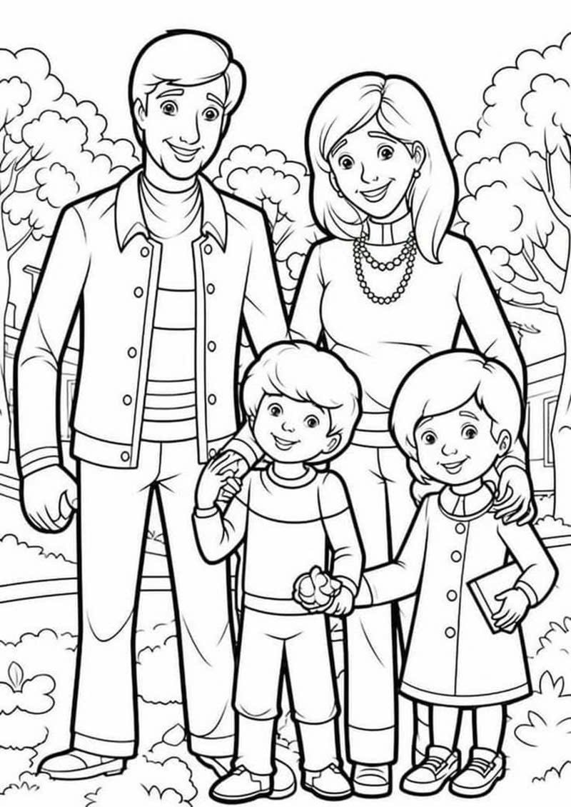 tranh tô màu gia đình 4 người 36