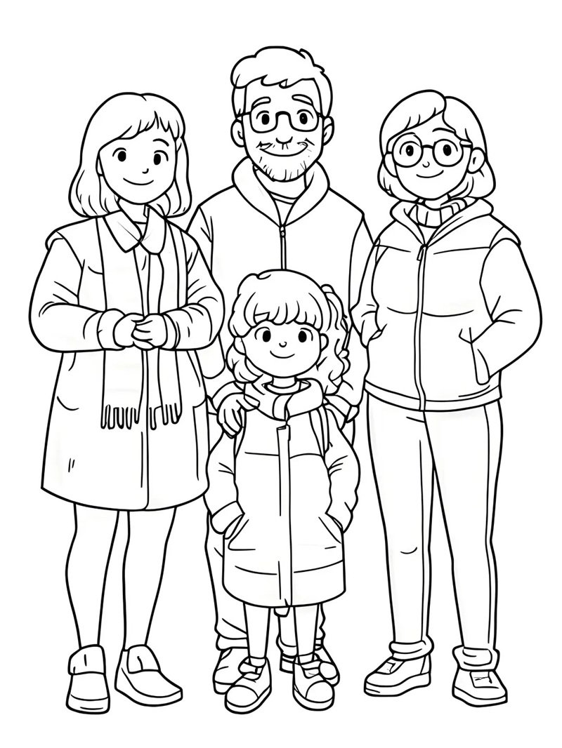 tranh tô màu gia đình 4 người 40
