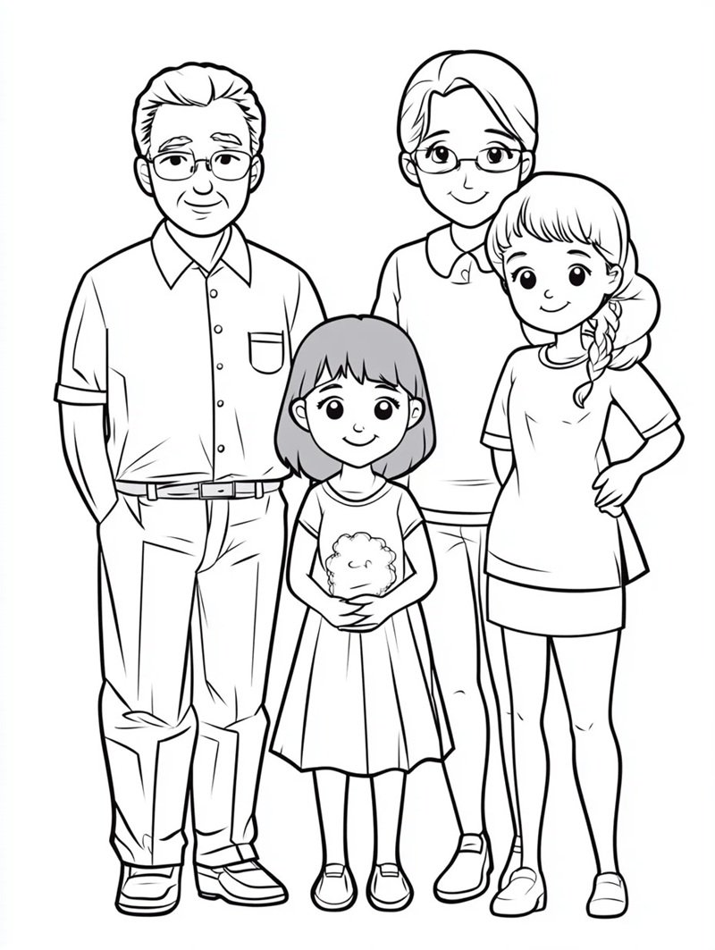 tranh tô màu gia đình 4 người 41