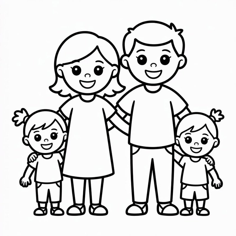 tranh tô màu gia đình 4 người 8