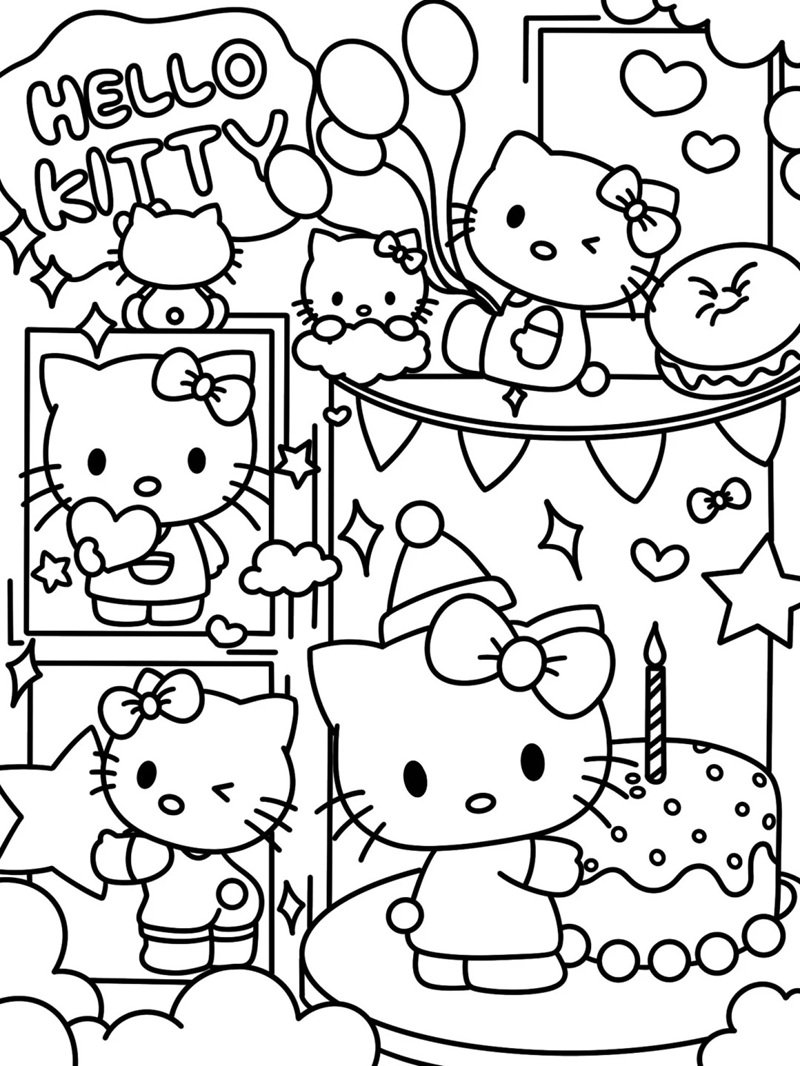 tranh tô màu hello kitty cute