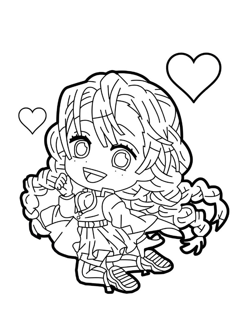 tranh tô màu mitsuri chibi