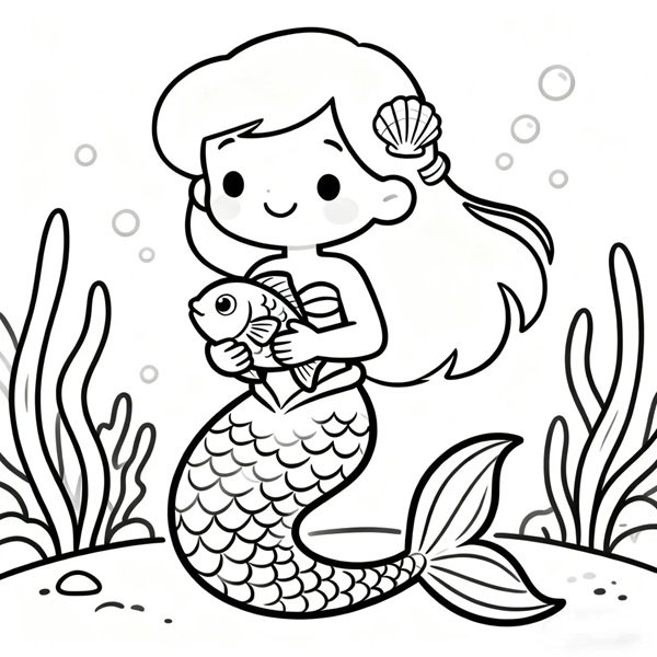 tranh tô màu nàng tiên cá chibi