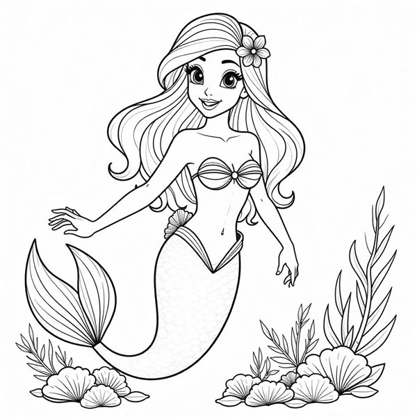 tranh tô màu nàng tiên cá cho bé