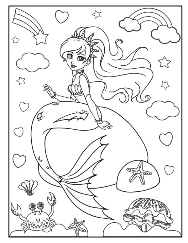 tranh tô màu nàng tiên cá cute