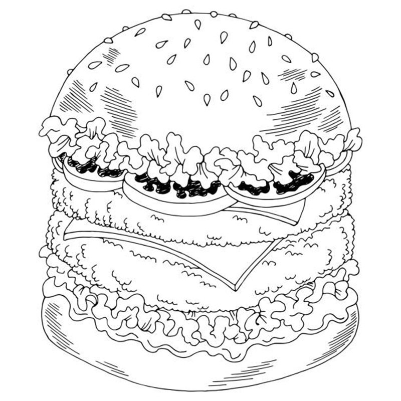 Hamburger graphic fast food black white sketch isolated illustration vector