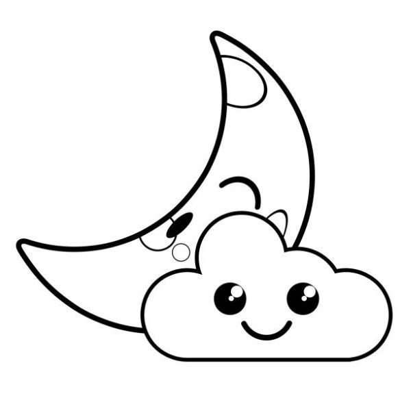 Cute happy moon with cloud weather icon. Vector illustration design