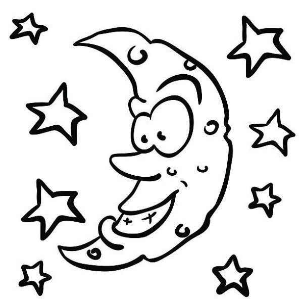 simple black and white moon cartoon