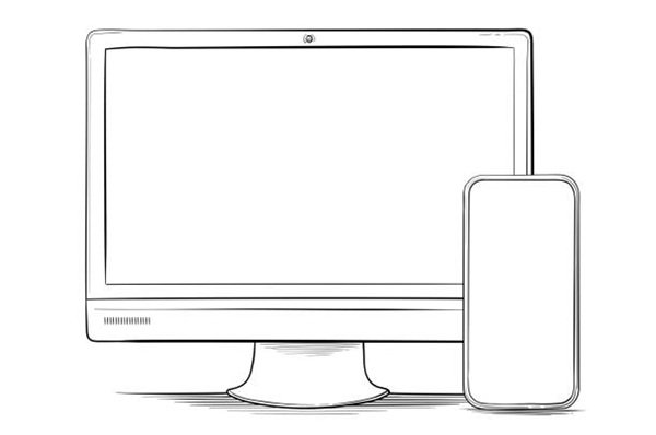 Mobile Phone and Computer Monitor Vector Illustration on White Background.