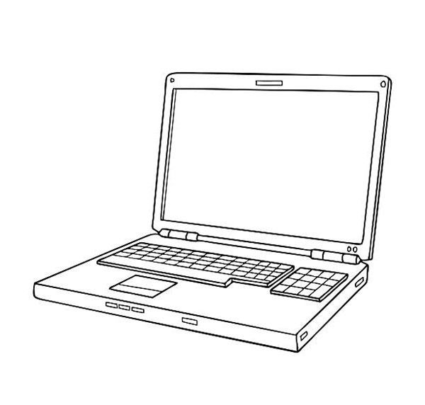 laptop line vector illustration, isolated on white background.top view