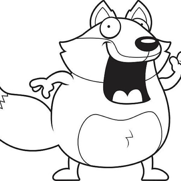A happy cartoon fox waving and smiling.