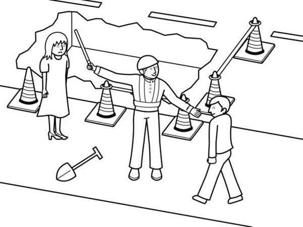 Guiding guards and road construction site